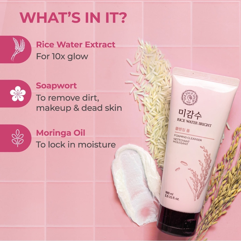 The Face Shop Rice Water Bright Foaming Cleanser K-Beauty Jumbo Size 300ml - NWT - Picture 8 of 9